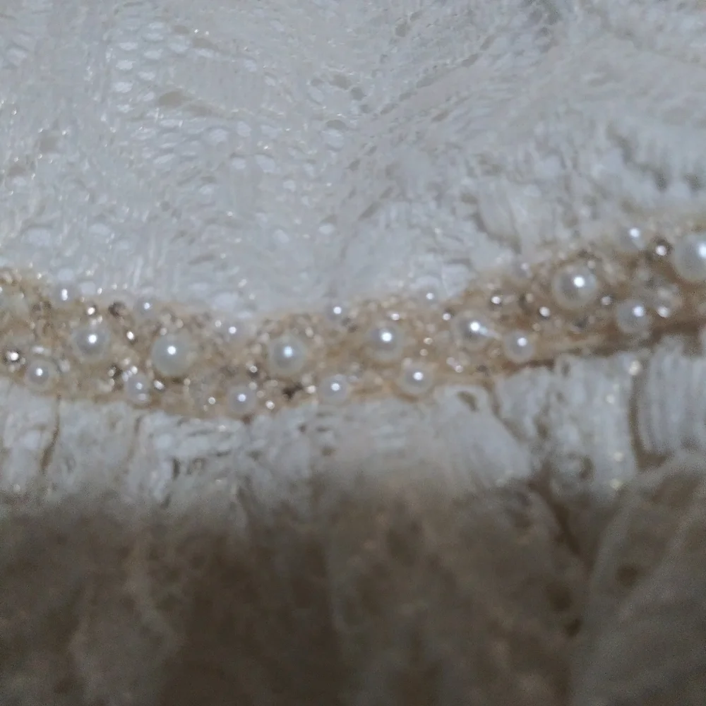 Cream Lace Dress w/Decorative Pearl Waist Sz 8